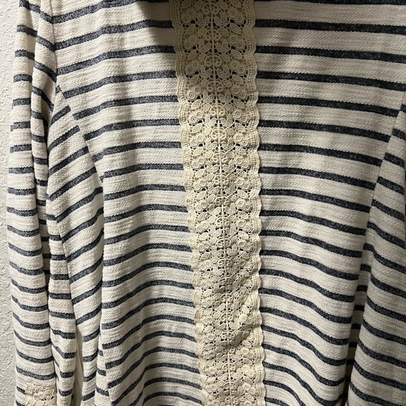 Anthropologie Saturday Sunday Striped Lace Detail Sweater with hoodie - Picture 7 of 7